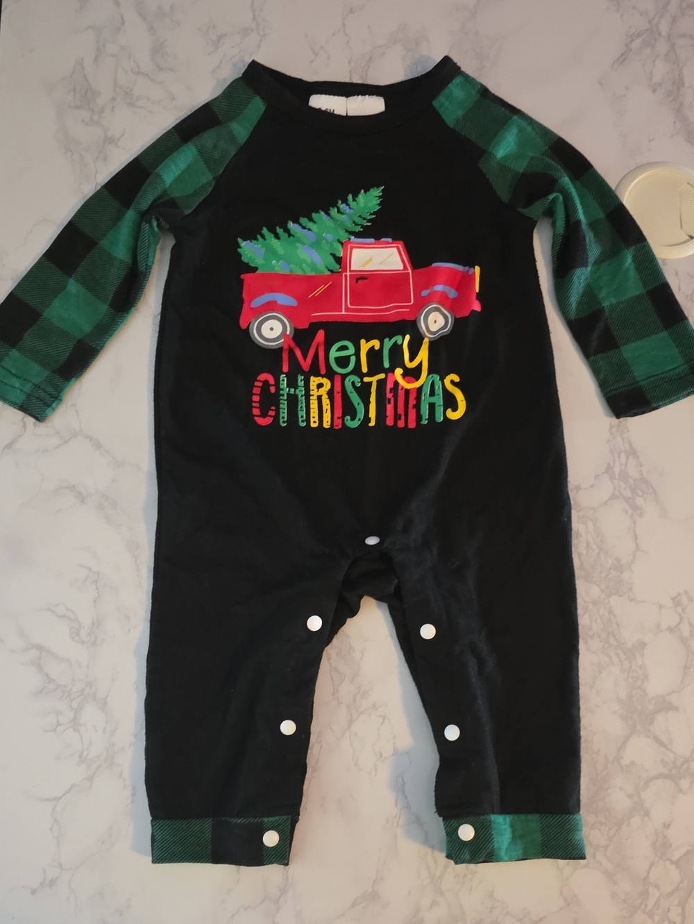 Kids Black Merry Christmas Truck One-Piece